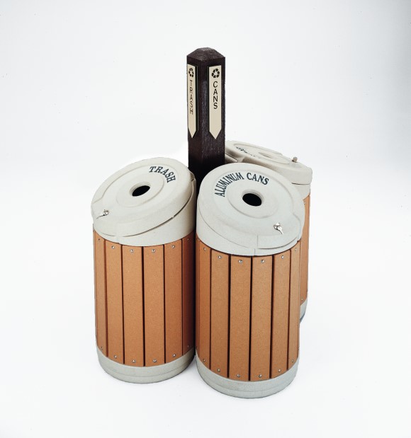 3 Barrel Slant Top Receptacle Recycling Center