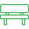 Green outlined icon of a park bench