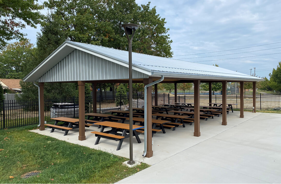 Outdoor picnic table for pavilions